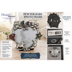 Design Impressions Pewter Baby Photo Frame Heart Teddy Bear Rocking Horse 10739
